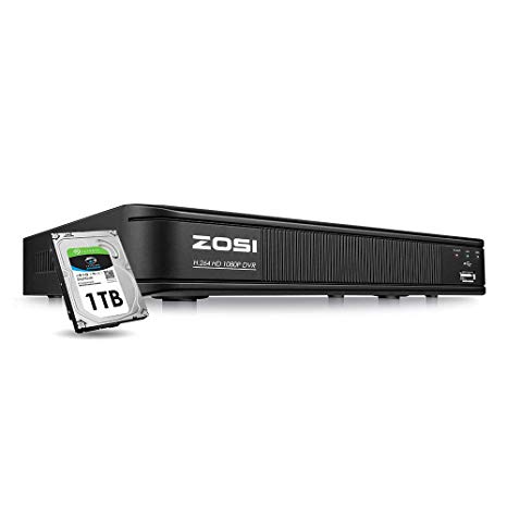 ZOSI 1080p CCTV DVR 8 Channel with Hard Drive 1TB, Hybrid Capability 4-in-1(Analog/AHD/TVI/CVI) Security DVR Reorder for Home Surveillance Cameras, Remote Access, Motion Detection, Alert Push