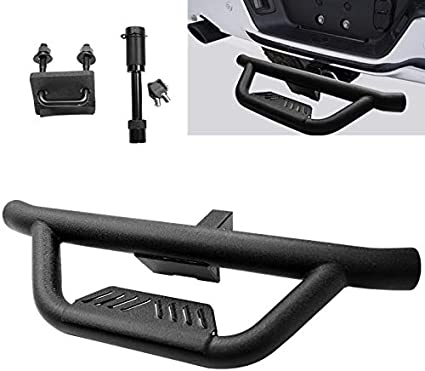 Textured Black Universal Hitch Step bar Custom fit Vehicles with 2" Hitch Receiver Trailer Truck Towing Rear Bumper Guard (Incl Pin Lock and Stabilize)