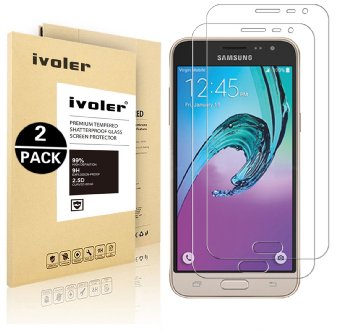 [2 Pack] iVoler [Tempered Glass] Screen Protector for Samsung Galaxy J3 2016 / Amp Prime / Express Prime, [0.2mm Ultra Thin 9H Hardness 2.5D Round Edge] with Lifetime Replacement Warranty