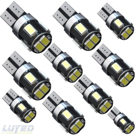 LUYED 10 x 240 Lumens Super Bright T10 5630 6-smd Canbus White Color W5W 194 168 2825 LED Bulbs used for Signal Lights, Trunk Lights, Dashboard Lights, Parking Lights