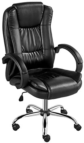 Adjustable High Back Ergonomic Faux Leather Swivel Office Chair, Home Office Desk Chairs, Chair with Lumbar Support Arms, Black (1)