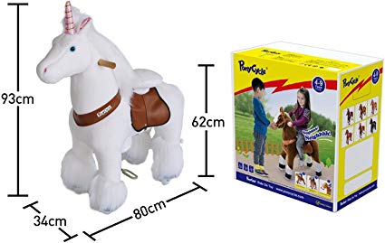 PonyCycle Official Riding Unicorn White Horse Giddy up Pony Plush Toy Walking Animal for Age 4-9 Years Medium Size - N4042
