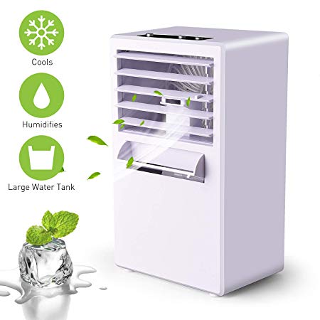 JoyGo Portable Air Conditioner Fan Mini Evaporative Air Cooler Air Humidifier Ice Fan with 3 Wind Speed Desk Air Purifier Fan Misting Fan Table Fan for Home Office Bedroom etc