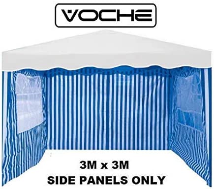 Voche® Pack of 3 Side Panels for 3m x 3m Garden Gazebo - Blue & White Stripe with Windows