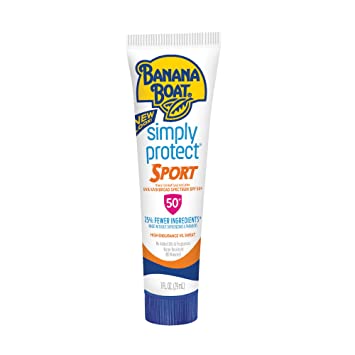 Banana Boat Sunscreen Simply Protect Sport Broad Spectrum Mineral Sunscreen Lotion, TSA Approved Size, SPF 50 , 1 Ounce