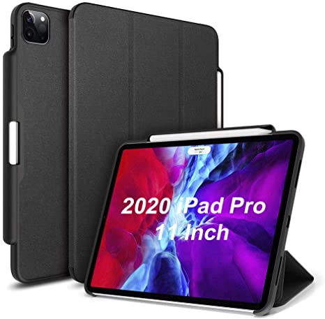 Maxace for iPad Pro 11 Case 2020 2nd Generation with Pencil Holder, Cloth Texture Leather Full Protective Shockproof Cover with Auto Wake/Sleep for iPad Pro 11 Inch [Support 2nd Gen Pencil Charging]
