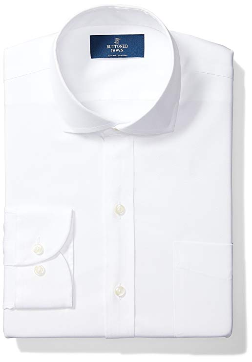 Amazon Brand - BUTTONED DOWN Men's Slim Fit Cutaway-Collar Solid Pinpoint Dress Shirt, Supima Cotton Non-Iron