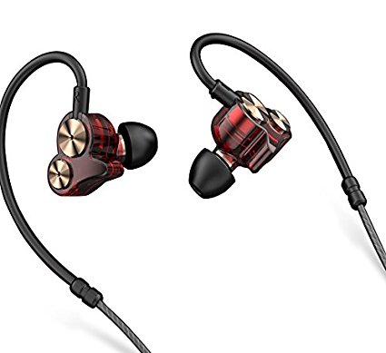 CBAOOO In Ear Earphones Earbuds Dual Dynamic Drivers Noise-isolating Sport Headphones with Heavy Bass Hifi Comfort-Fit for All Smartphones, Tablets, Laptops, Music Player etc (With Mic) Red