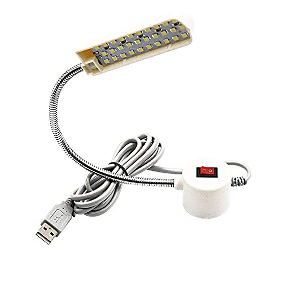 5V USB LED Sewing Light, Lustaled 30 Daylight LEDs Flexible Working Gooseneck Lamp, With Magnetic Mounting Base, ON/OFF Switch for All Sewing Machine, Desk, Lathes, Music Stands, Drill Presses