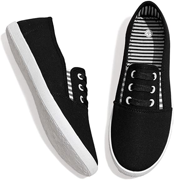 AOMAIS Women's Canvas Slip on Shoes Casual Slip on Sneakers for Women White Tennis Shoes Black Grey