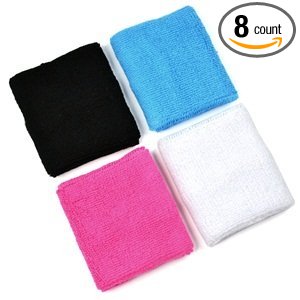 4 pair of COSMOS ® Pink/Black/White/Light Blue cotton sports basketball wristband / sweatband wrist sweat band/brace