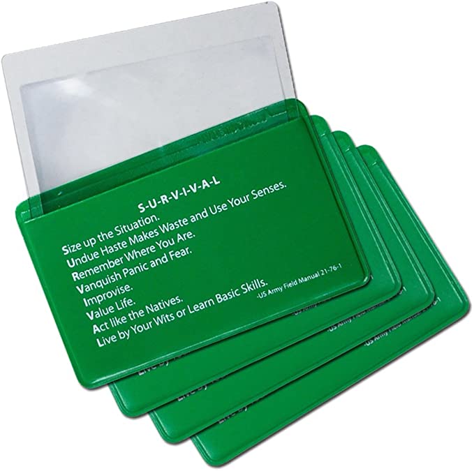 5col Survival Supply Fresnel Lens 4-Pack Credit Card Size Pocket Magnifier & Firestarter