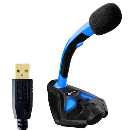 KLIM Desktop USB Microphone stand for computer laptop PC - Gaming mic (Blue)