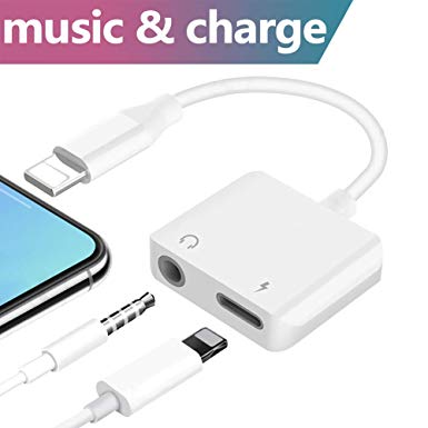 Pilloit Compatible Heahphone Lighting Adapter Audio Jack Accessories Earphone Music Dongle Charger Cables Replacement iPhone iPhone 7/7Plus iPhone 8/8Plus iPhone X/10 Support iOS11 Later - White