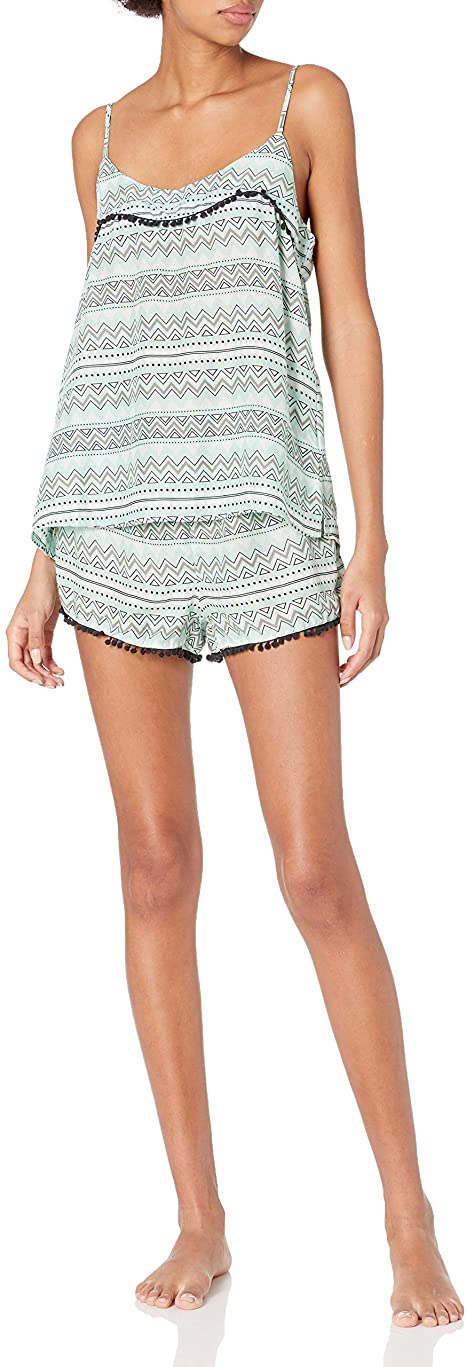 Amazon Brand - Mae Women's Sleepwear Pom Trim Tank and Short Pajama Set