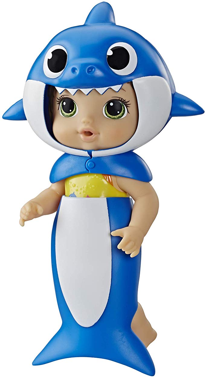 Baby Alive, Baby Shark Brown Hair Doll, with Tail & Hood, Inspired by Hit Song & Dance, Waterplay Toy for Kids Ages 3 Years Old & Up (Amazon Exclusive)