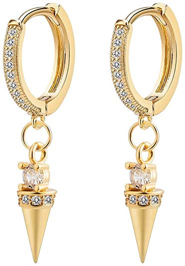 Spike Dangle Hoop Earrings for Women Girls 14K Gold Plated Cubic Zirconia Crown Huggie Earrings for Her