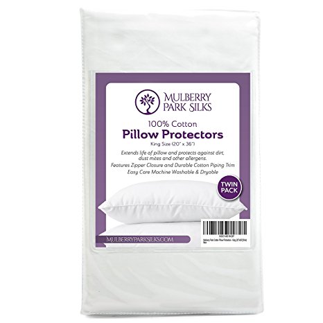 Pillow Protectors - 100% Cotton - Pack of 2 - Protection From Mold, Dust Mites and Other Allergens - King (20" x 36")
