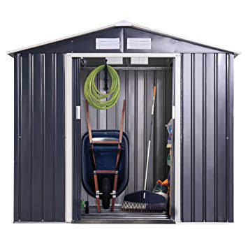 JAXPETY Garden Storage Shed Galvanized Steel Outdoor Tool House 7 x 4 Ft Heavy Duty W/Floor Frame