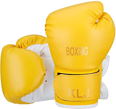 Kids Boxing Gloves, KLJ,6oz Boxing Gloves for Kids Boys Girls Junior Youth Toddlers, Training Gloves for Punching Bag, Kickboxing, Muay Thai, MMA, Sparring Age 5-12Years (Yellow)
