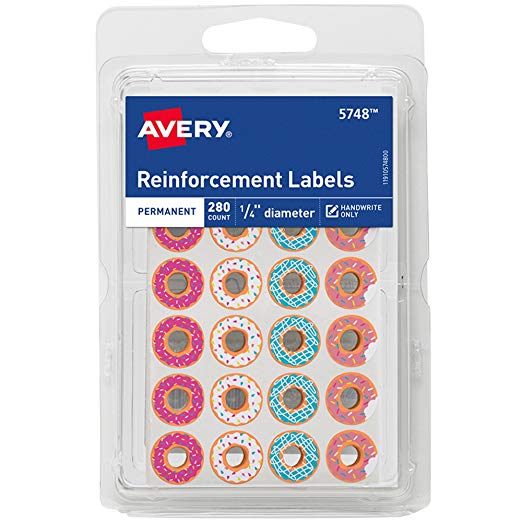 Avery Fashion Reinforcement Labels, Assorted Donut Designs, 1/4" Diameter, Pack of 280 (5748)