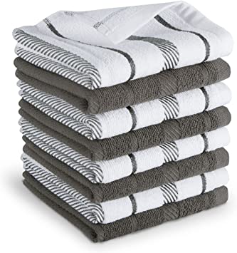 KitchenAid Albany Dishcloth 8 Pack Set, Charcoal Grey/White, 12"x12"