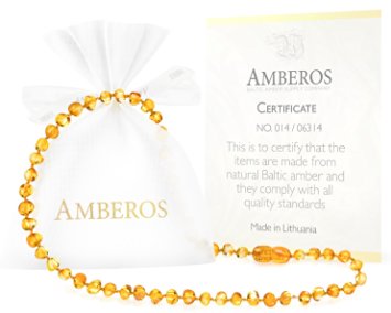 Amber Teething Necklace for Babies (Unisex) - Anti Flammatory, Drooling & Teething Pain Reduce Properties