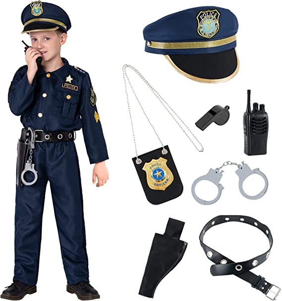 Spooktacular Creations Kids Deluxe Police Officer Costume Set and Fancy Dress Up Role Play Kit Navy Blue Small