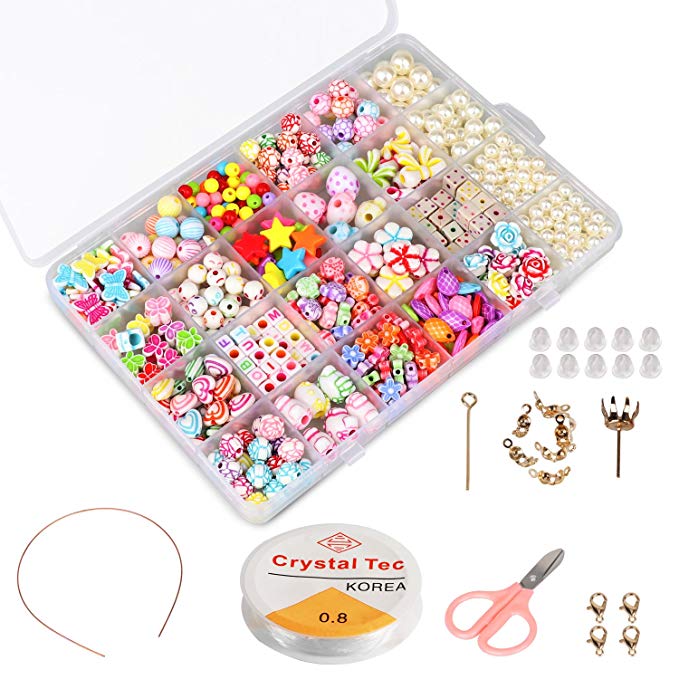 Phogary Children DIY Beads Set(500pcs), DIY Bracelets Necklaces Beads for Jewellery Making for Kids Bead Necklace Bracelet Making Kit As Beads Gift Kit for Girls