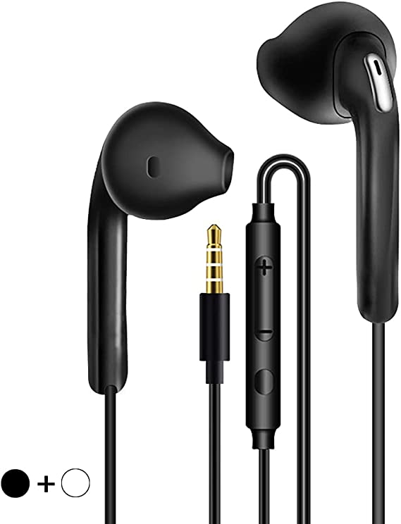 Wired Earphones In Ear Headphones Wired Earbuds Noise Isolating Headset With Microphone remote sound control Compatible With iPhone Samsung Huawei Android Smartphones Tablets Laptops(white and black)