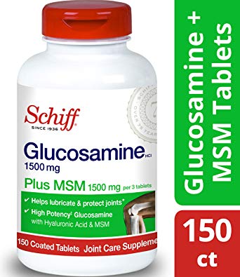 Schiff Glucosamine 1500mg Plus MSM and Hyaluronic Acid, 150 tablets - Joint Supplement