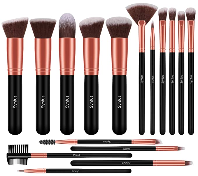Syntus Makeup Brush Set, Premium Synthetic Foundation Powder Kabuki Blush Concealer Eye Shadow 16 Pcs Makeup Brushes Rose Golden, Large