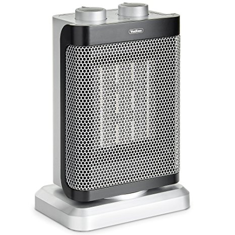 VonHaus Ceramic PTC Heater 1000W / 1500W - Oscillating with 2 Adjustable Heat Settings, Overheat Protection - Silver/ Black