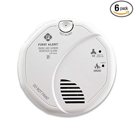 First Alert BRK SC7010BV-6 Hardwired Talking Photoelectric Smoke and Carbon Monoxide (CO) Detector, 6 Pack
