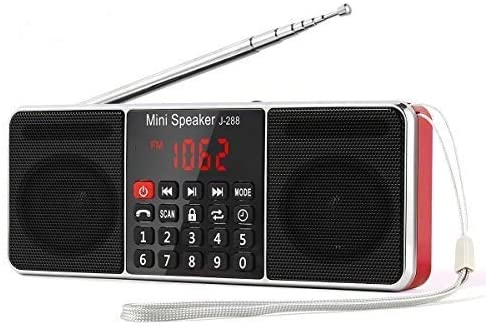 PRUNUS J-288 Radio AM FM Small Portable Radio Bluetooth Stereo Dual Speakers with Sleep Timer, Ultra-Long Antenna, Rechargeable Battery Operated, AUX Input & USB Disk & TF Card MP3 Player(Red)