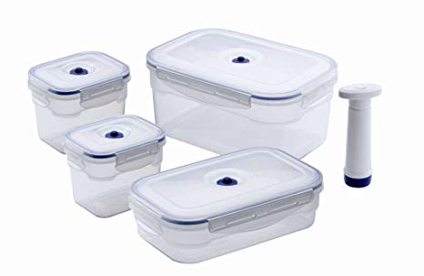 Compactor Aspifresh Rectangle Vacuum Food Storage Containers with Pump, Set of 4, BPA Free
