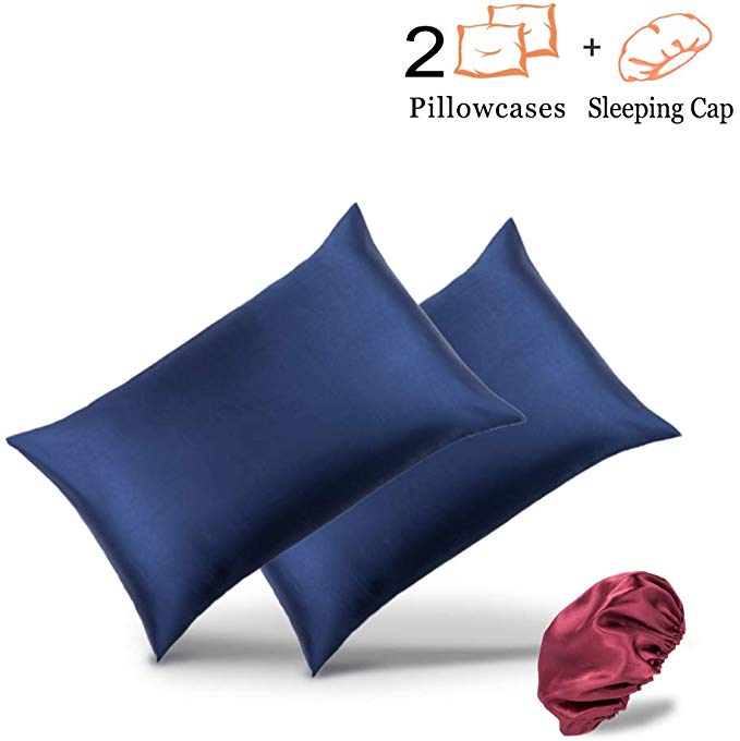 Lanest Housing Silk-Satin Pillowcase King, Blue Satin Pillowcase for Hair and Skin, Silk-Satin Hair Bonnet-Wrap for Sleeping, Cooling Pillow case King Size, Navy Blue