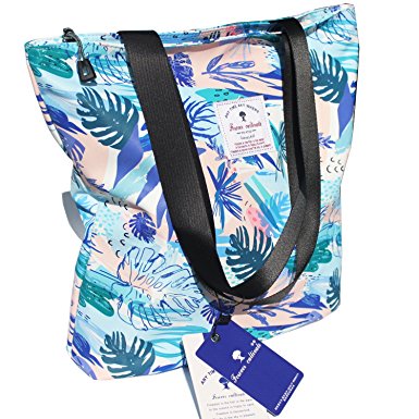 Waterproof Tote Bag,Original Floral Leaf Lightweight Fashion Shoulder Bag Lunch Bag for Shopping Yoga Gym Hiking Swimming Travel Beach