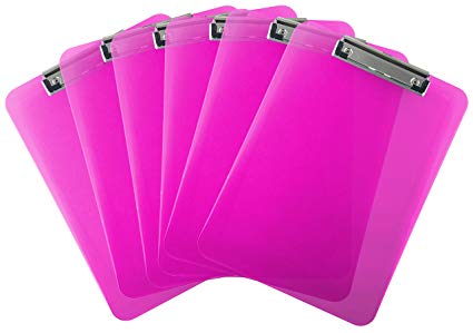 Trade Quest Plastic Clipboard Transparent Color Letter Size Low Profile Clip (Pack of 6) (Pink)