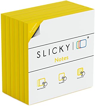 Slicky Notes 123987 Reusable Double Sided Notes: 3x3 Inch Glue Free, Static Charged, Dry Erasable, Slideable, Eco-Friendly Paper Pads in 6, 12, and 24 Pack, 6 Packs Yellow
