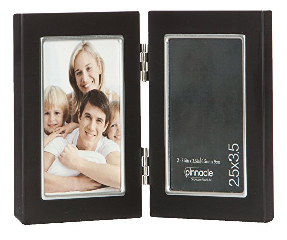 Pinnacle Metal 2.5x3.5 Double Black and Silver Hinged Picture Frame