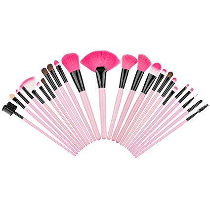 Premium Synthetic Kabuki Makeup Brush Set Cosmetics Foundation Blending Blush Eyeliner Face Powder Brush Makeup Brush Kit 24pcs (Pink)