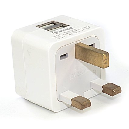 OREI 3.4A 2 USB Plug Adapter Type G for UK, Hong Kong, Singapore - iPhone/iPad, Galaxy & More