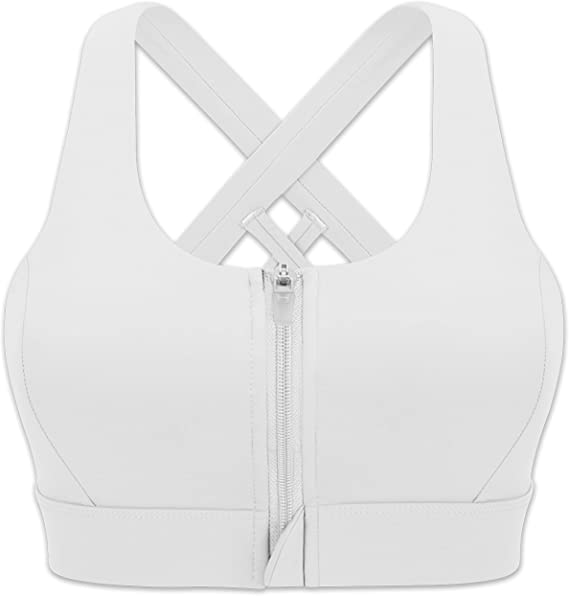 INIBUD Women’s Sports Bra Post Surgery Bra Zip Front with Removable Pads Yoga Bra for Workout Fitness