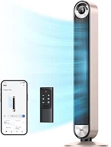 Dreo Smart Tower Fans for Home, 90° Oscillating Fan Bedroom Indoors, Voice Control Floor with 12H Timer, 42 Inch Quiet Bladeless Standing LED Display, 9 Speeds, Work Alexa/Google