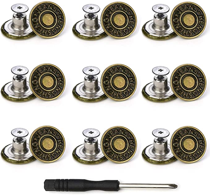 Jeans Buttons Replacement, Instant No Sew Buttons for Pants with Tool… (Bronze)