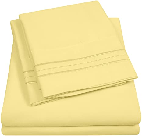 1500 Supreme Collection Extra Soft Twin Sheet Set, Pale Yellow- Luxury Bed Sheet Set with Deep Pocket Wrinkle Free Hypoallergenic Bed Sheets, Twin Size, Pale Yellow