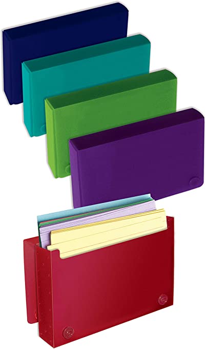 3 x 5 Inch Index Card Case by Better Office Products, 24 Pack, Semi-Rigid Plastic, Button Snap Closure, 5 Color Assortment, Box of 24