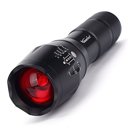 Alonefire high powered led tactical flashlight nightlight red green detachable lense magnetic tail xml T6 adjustable focus 5 mode water resistant torch portable for outdoor camping hiking survival