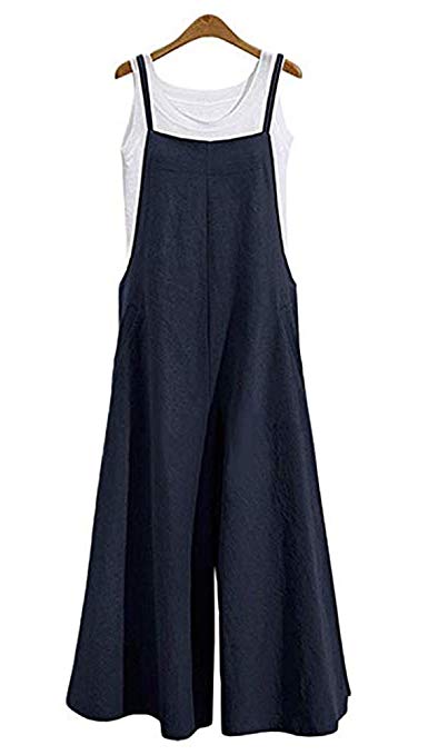 NuoReel Womens Suspenders Plus Size Jumpsuits Loose Wide Leg Romper Pants With Pockets